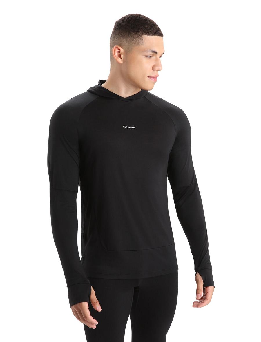 Black Icebreaker Cool-Lite™ Merino Hoodie Men\'s Long Sleeve | AU 1228PJJQ